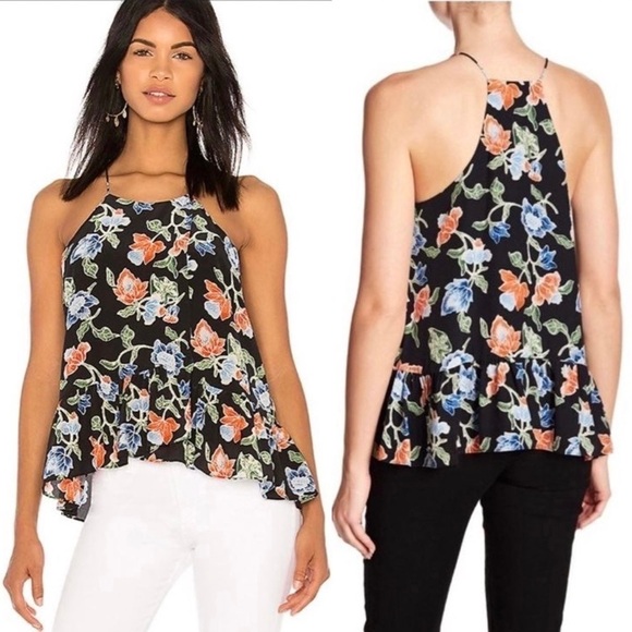 JOIE Silk Floral Ruffle Trim Surplice Halter Trapeze Blouse Tank Top/Cami Sz XS‎ - Picture 2 of 10